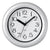 Runde Wanduhr mit silbernem Gehäuse, weißem Ziffernblatt und schwarzen Zeigern
