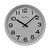 Kompakte runde Wanduhr mit grauem Ziffernblatt, schwarzen Zahlen und Zeigern