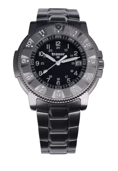 P65 Tactical Mission Titanium watch with black dial and titanium case
