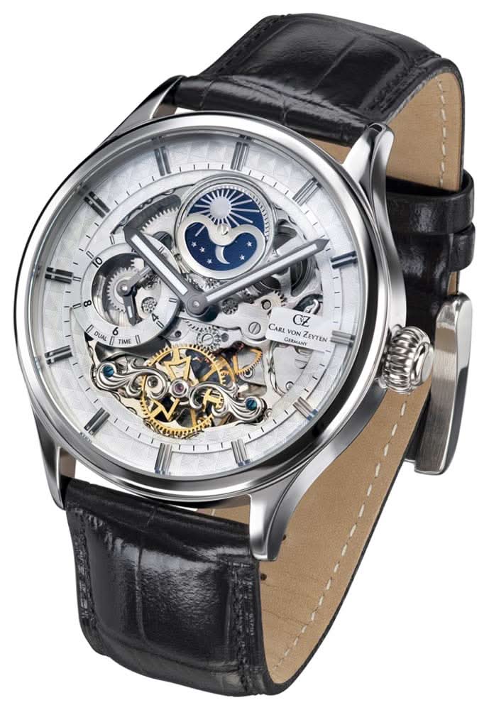 Carl von Zeyten Neustadt CVZ0008WHS Men's Watch • Skeleton Dial • Dual Time