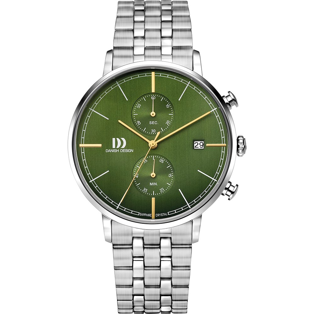 Danish Design Tidløs Koltur IQ97Q1290 Herrenuhr Grün • Chronograph mit Datum • Mesh-Armband