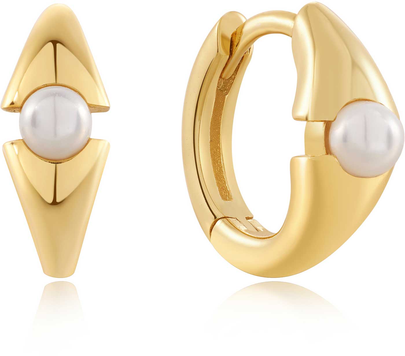 ANIA HAIE E054-03G Geometric Hoop Earrings with a Pearl