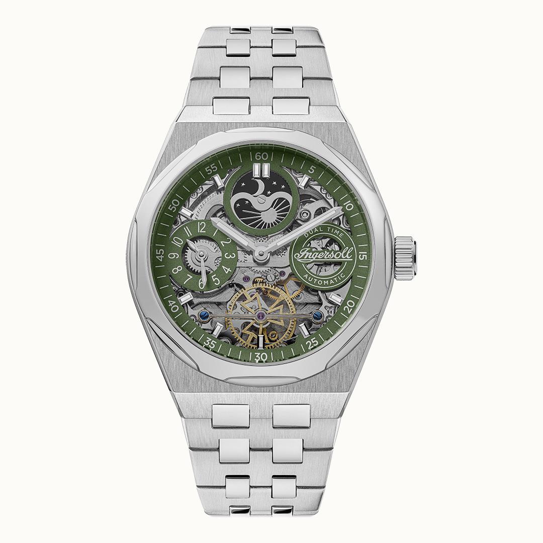 Ingersoll The Broadway I12905 Herrenuhr Silber/Grün • Automatikwerk • Dual Time