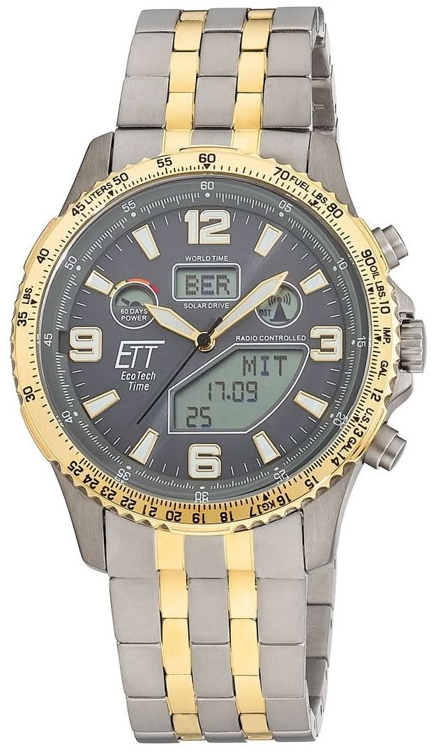 Eco Tech Time Professional Men's Watch EGT-11722-52M • Solar Radio Controlled • Titanium