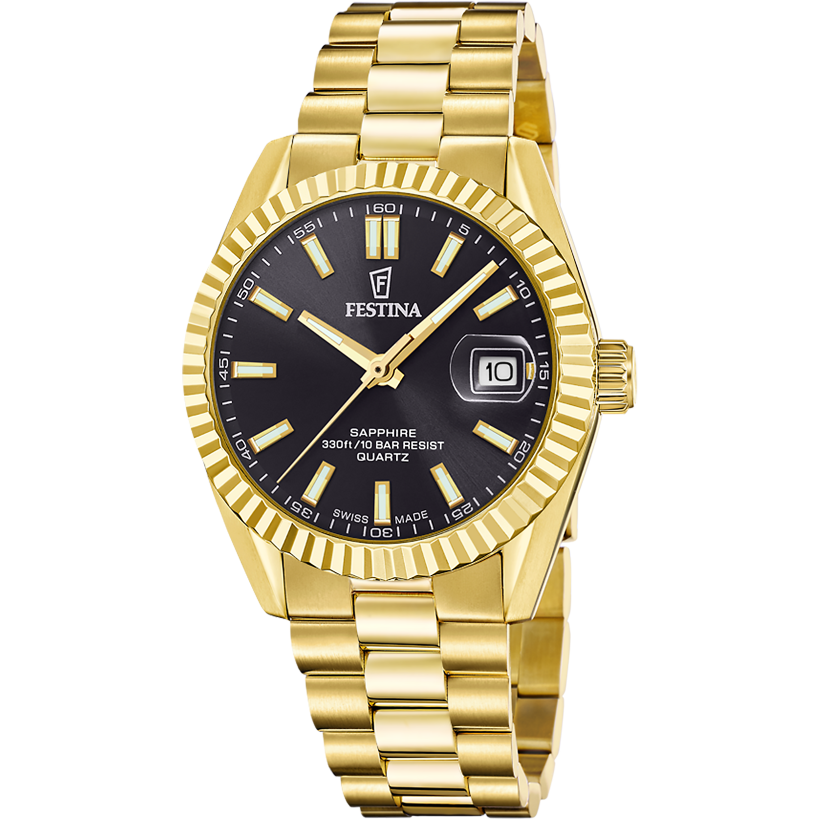 Festina F20086/B Herrenuhr Goldfarben/Schwarz • Saphirglas • Schweizer Quarzwerk