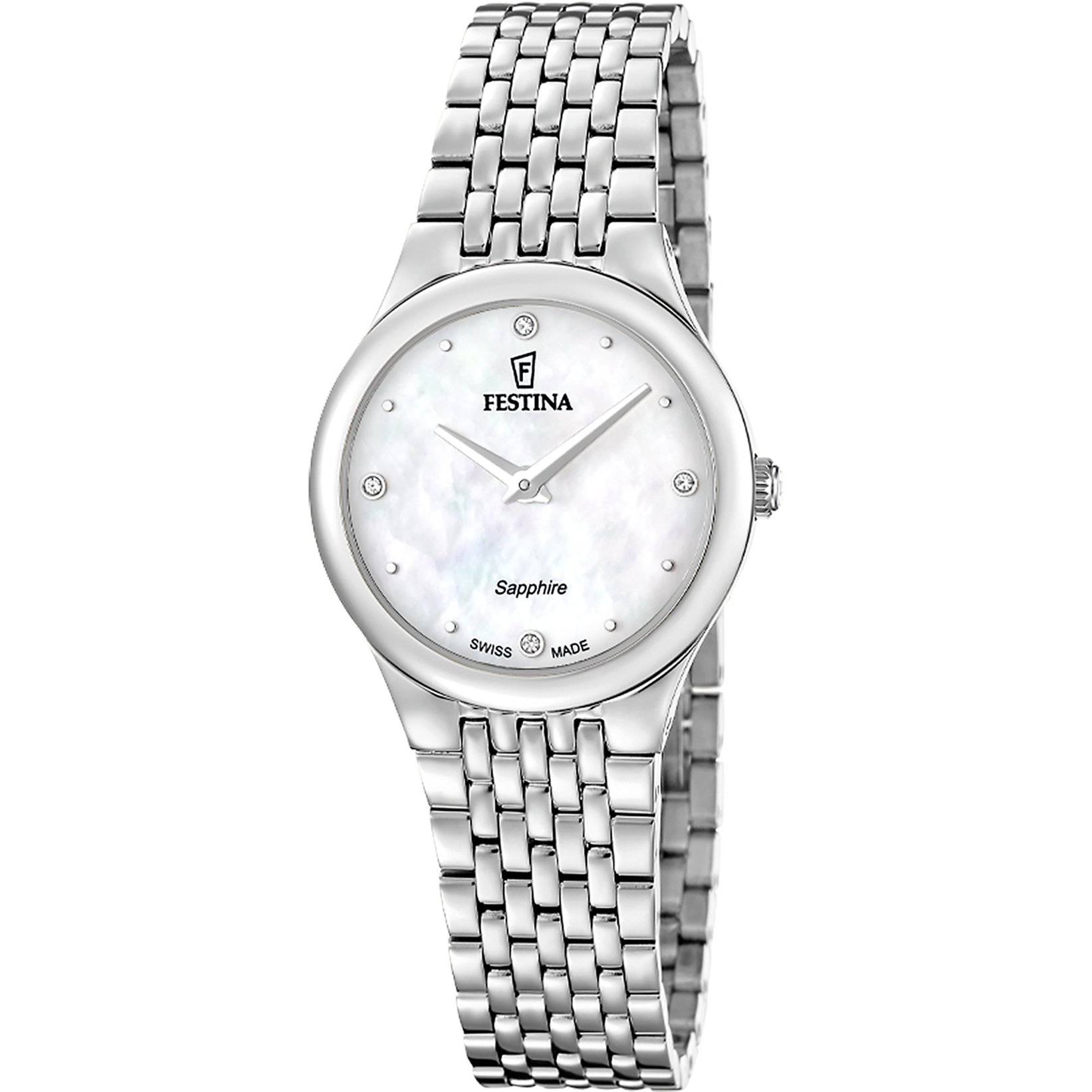 Festina Swiss Made Grace F20096/1 Damenuhr • Saphirglas • Edelstahl-Armband