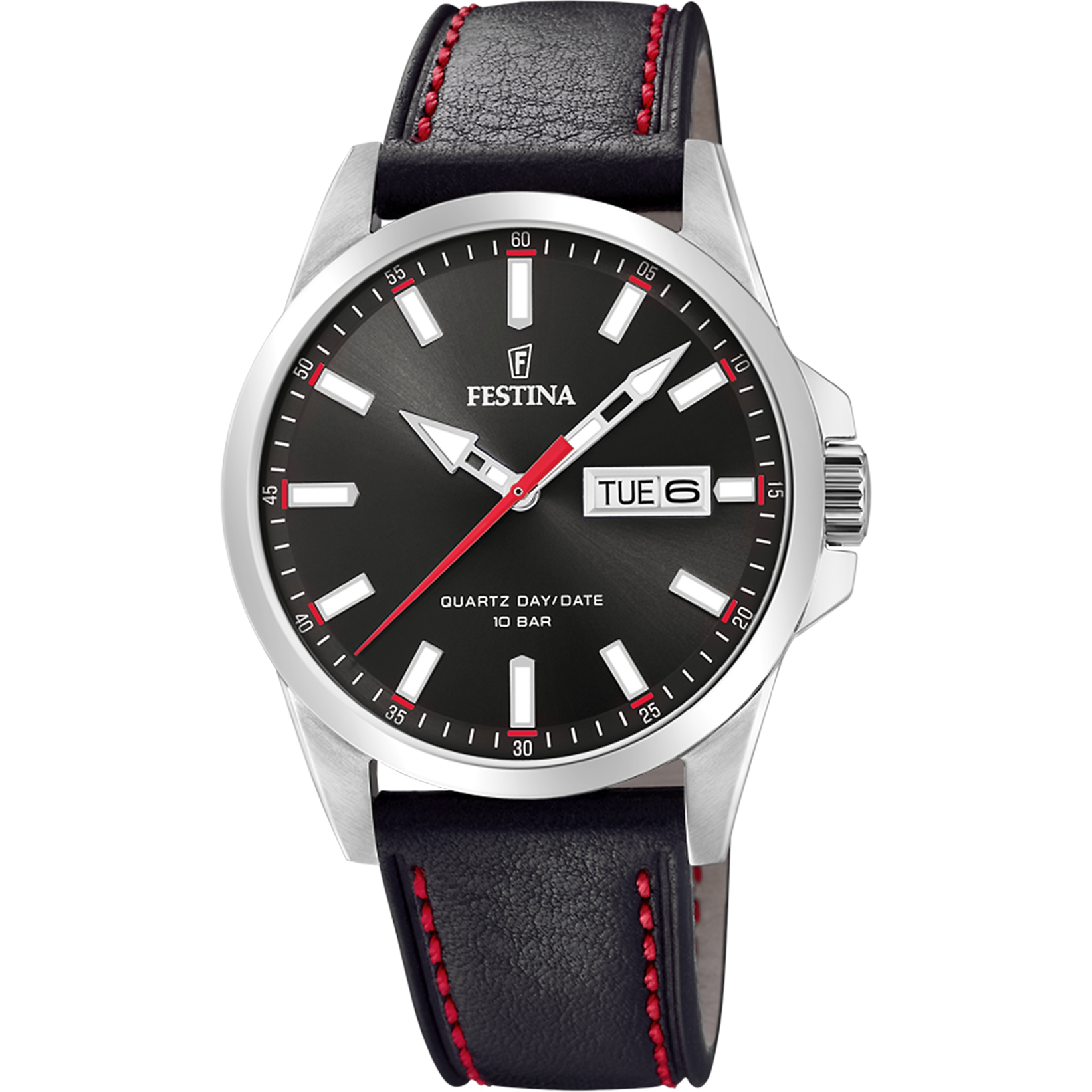 Festina Classics F20358/4 Herrenuhr • Schwarzes Lederarmband • Mineralglas