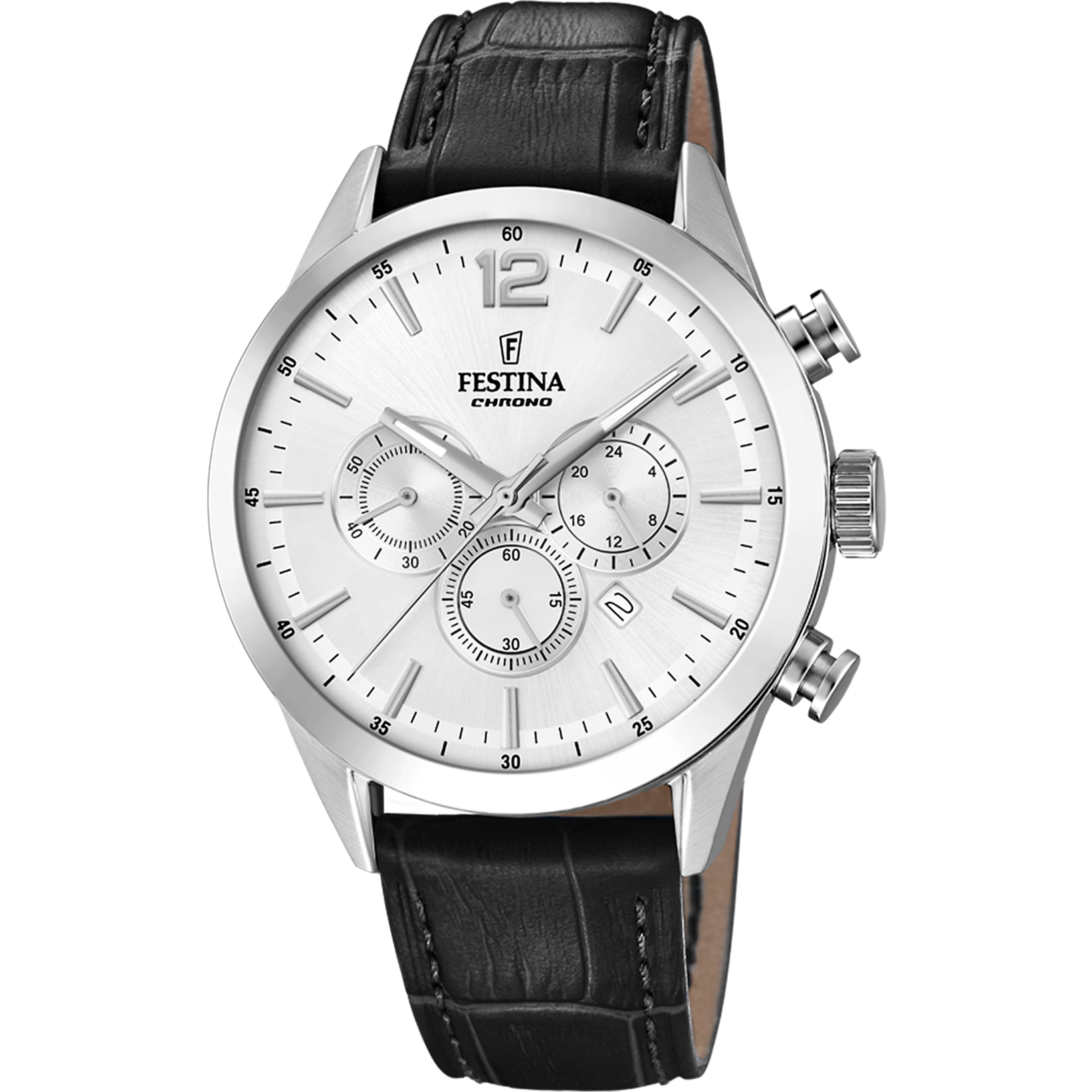 Festina Timeless Chronograph F20542/1 Herrenuhr Silber • Chronographenfunktion • Lederarmband