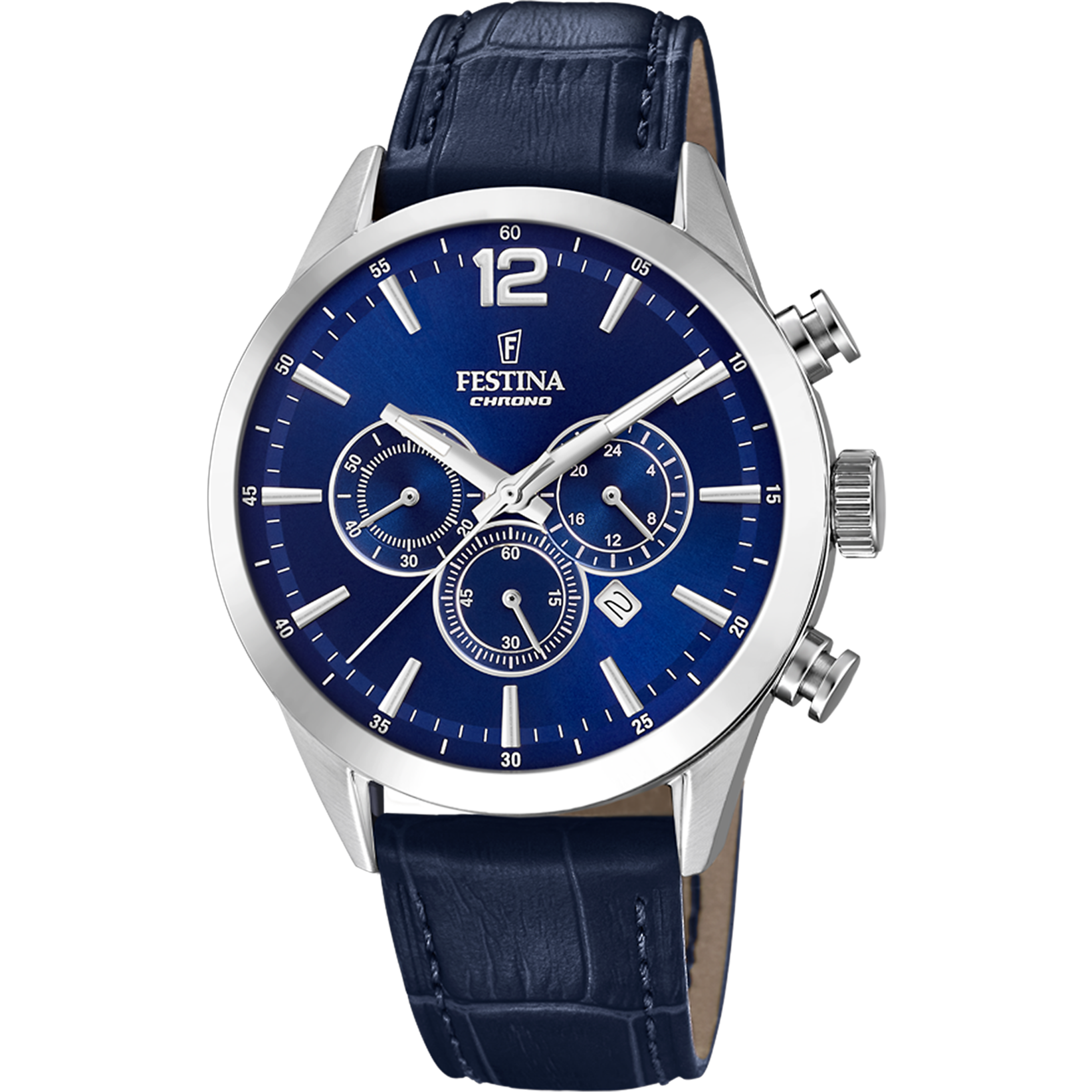 Festina Timeless Chronograph F20542/2 Herrenuhr Blau • Chronograph • Blaues Lederarmband