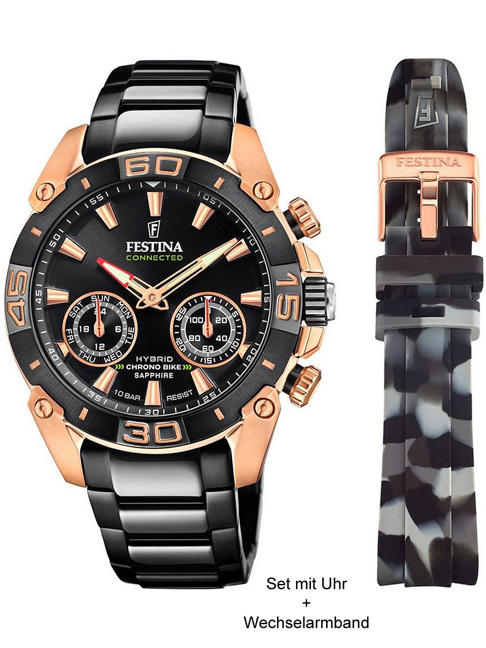 Festina Chrono Bike F20548/1 Herrenuhr Schwarz/Roségold • Chronograph Connected • Special Edition Set