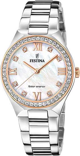 Festina Solar Energy F20658/1 Women's Watch • Solar Powered • Stainless Steel & Mother of Pearl