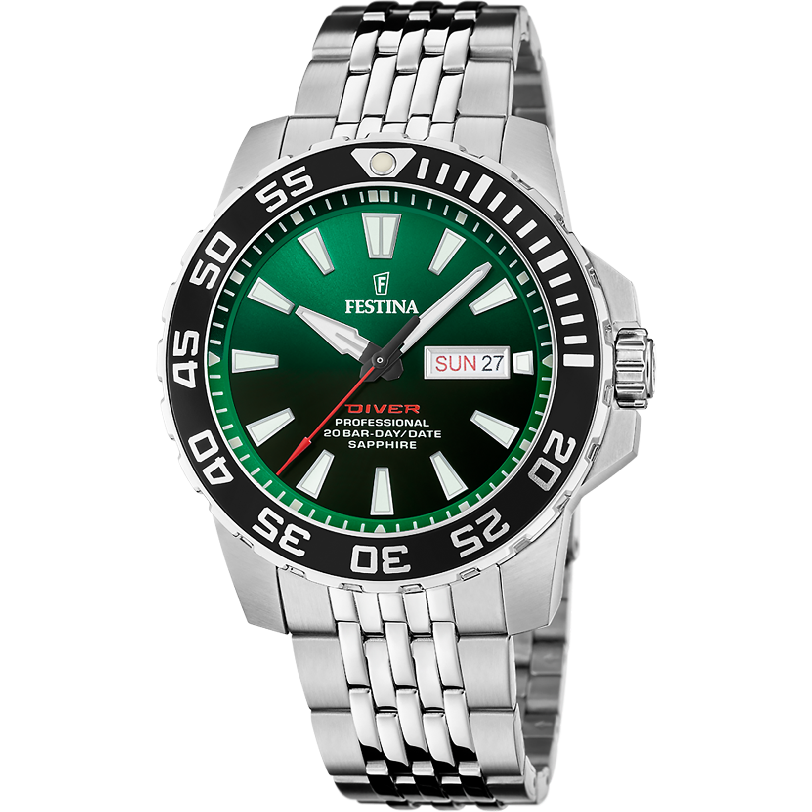 Festina F20661/2 Professional Diver Herrenuhr Grün • 20 ATM Wasserdicht • Edelstahlgehäuse