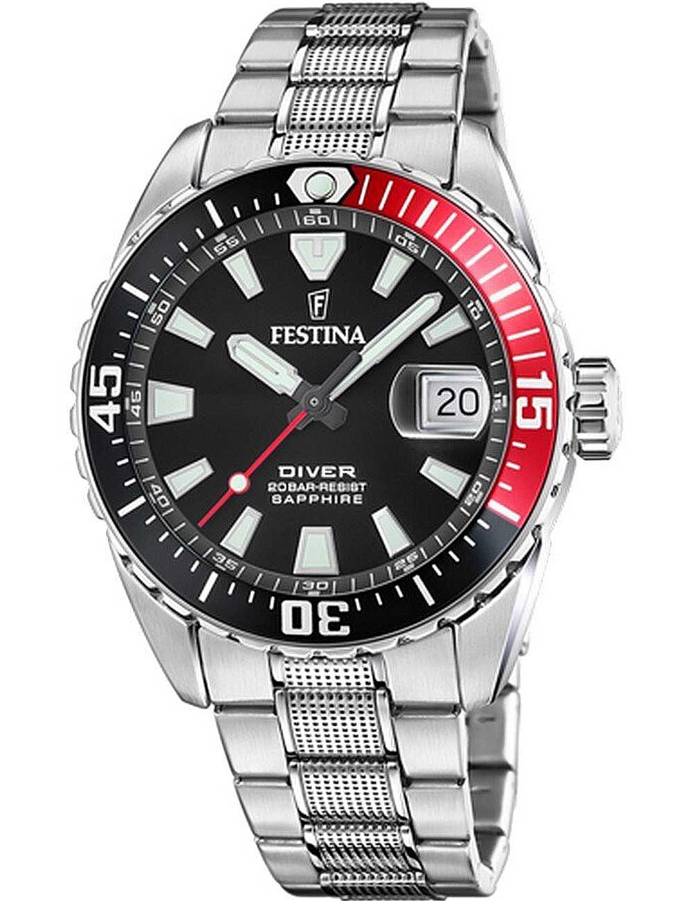 Festina The Originals F20669/6 Herrenuhr Taucheruhr Schwarz • Saphirglas • 20 ATM Wasserdicht