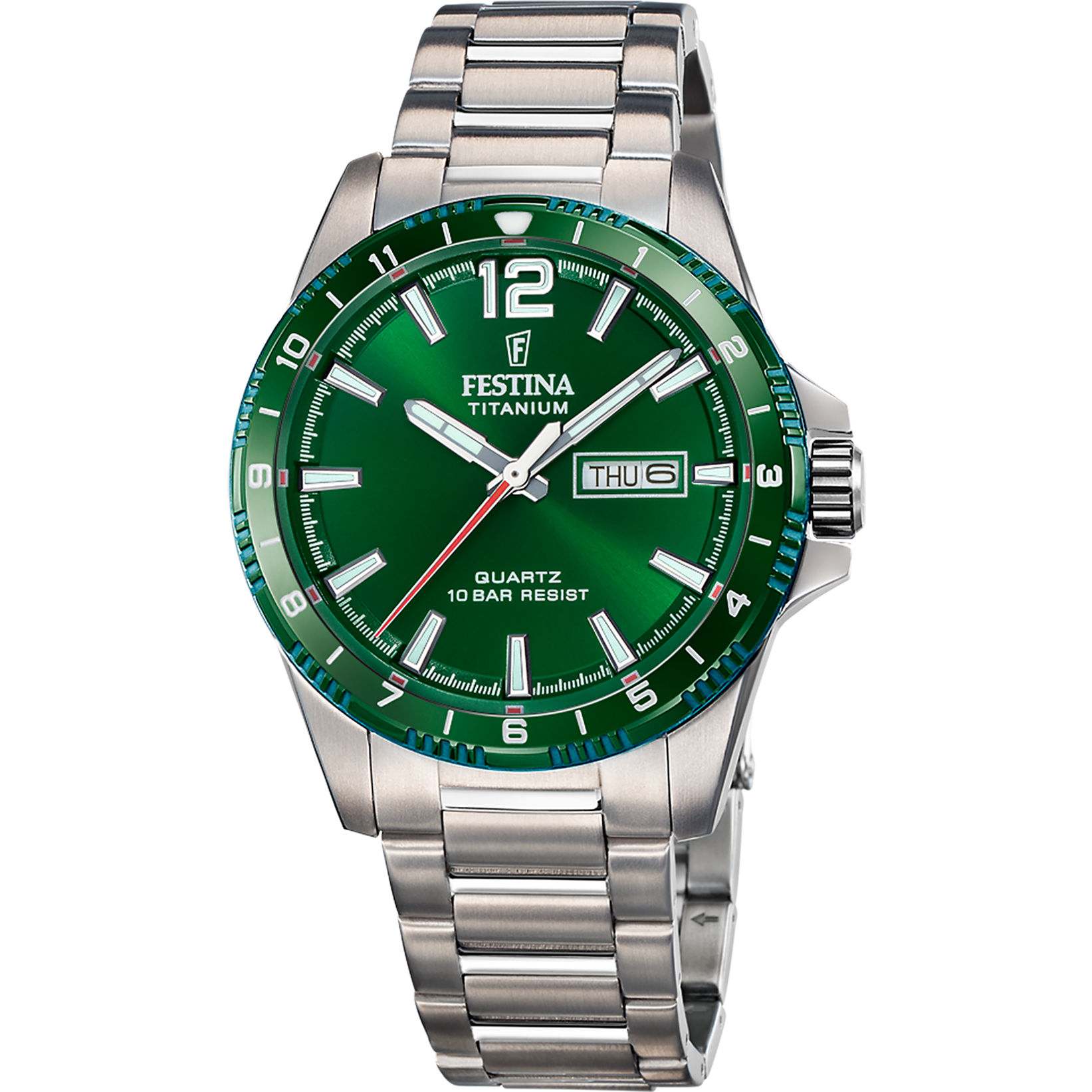 Festina Titanium F20698/3 Herrenuhr Grün • Titangehäuse & Titanarmband • 10 ATM