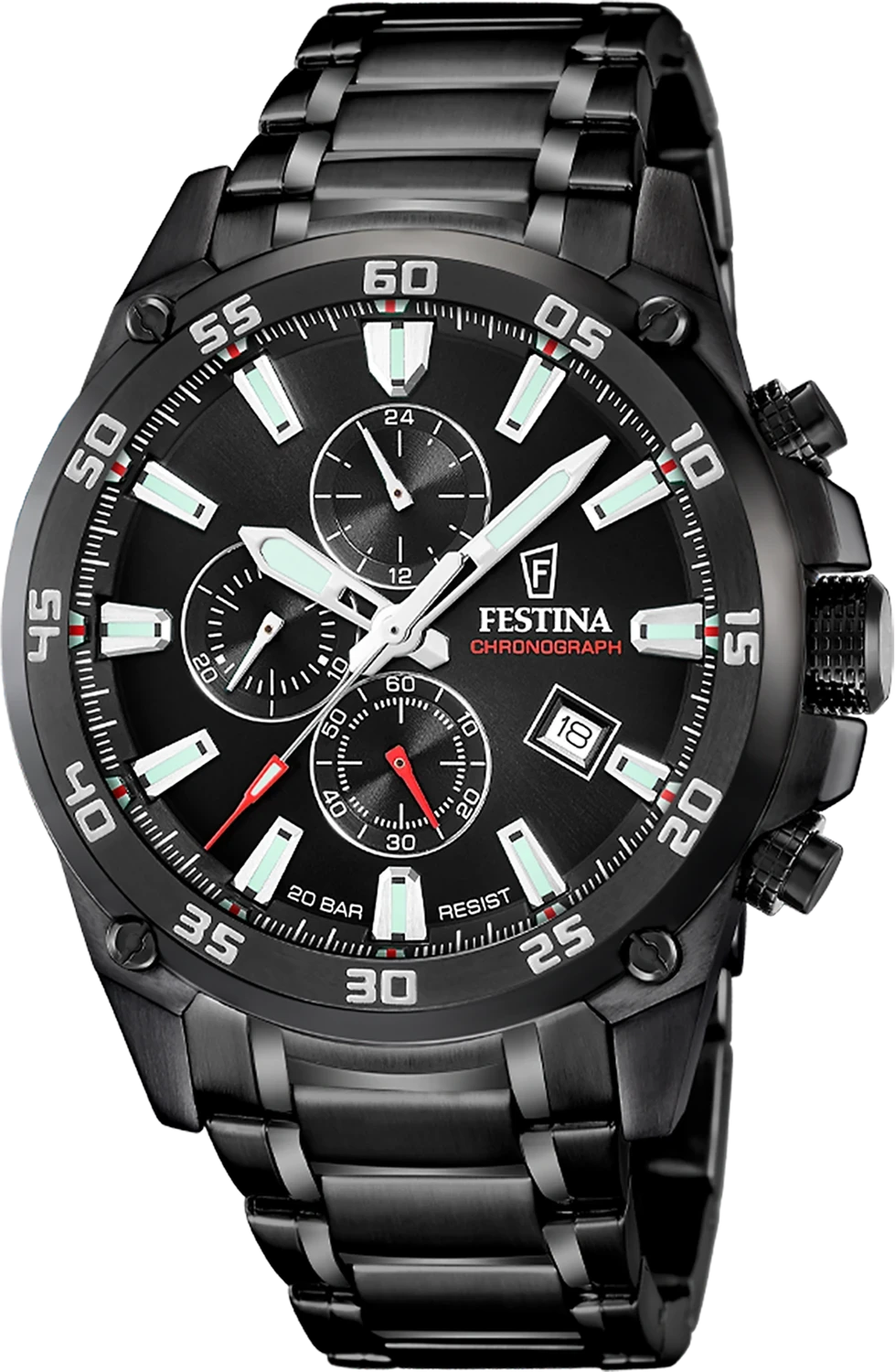 Festina Timeless Chronograph F20735/3 Men's Watch • 20 bar Water Resistant • Black