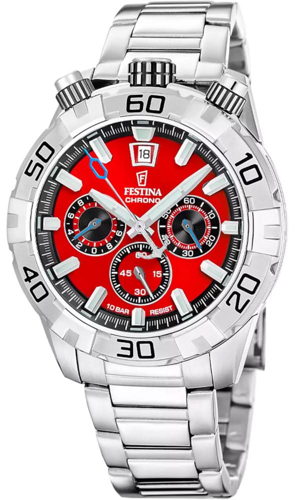 Festina Bullhead F20743/5 Men's Watch • Retro Design • Striking Red Dial