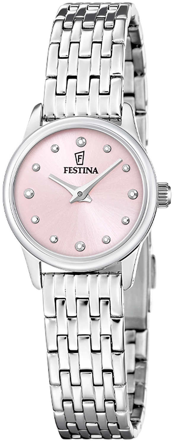 Women's watch with silver metal strap and pink dial, Festina