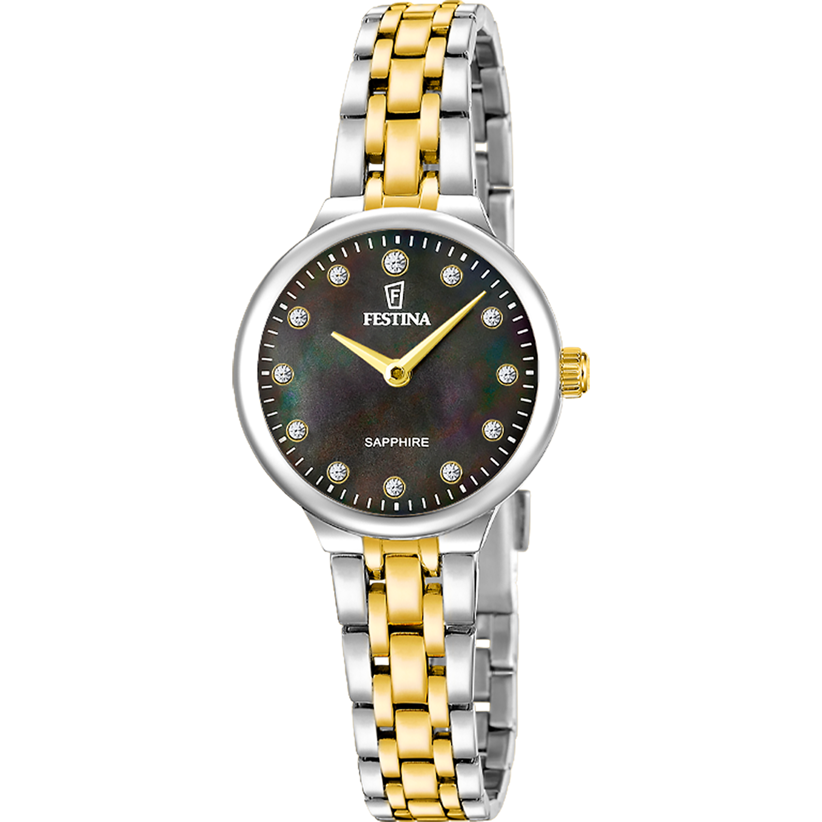 Festina Mademoiselle F20792/3 Damen Armbanduhr Schwarz • Saphirglas • Edelstahl-Armband Gold
