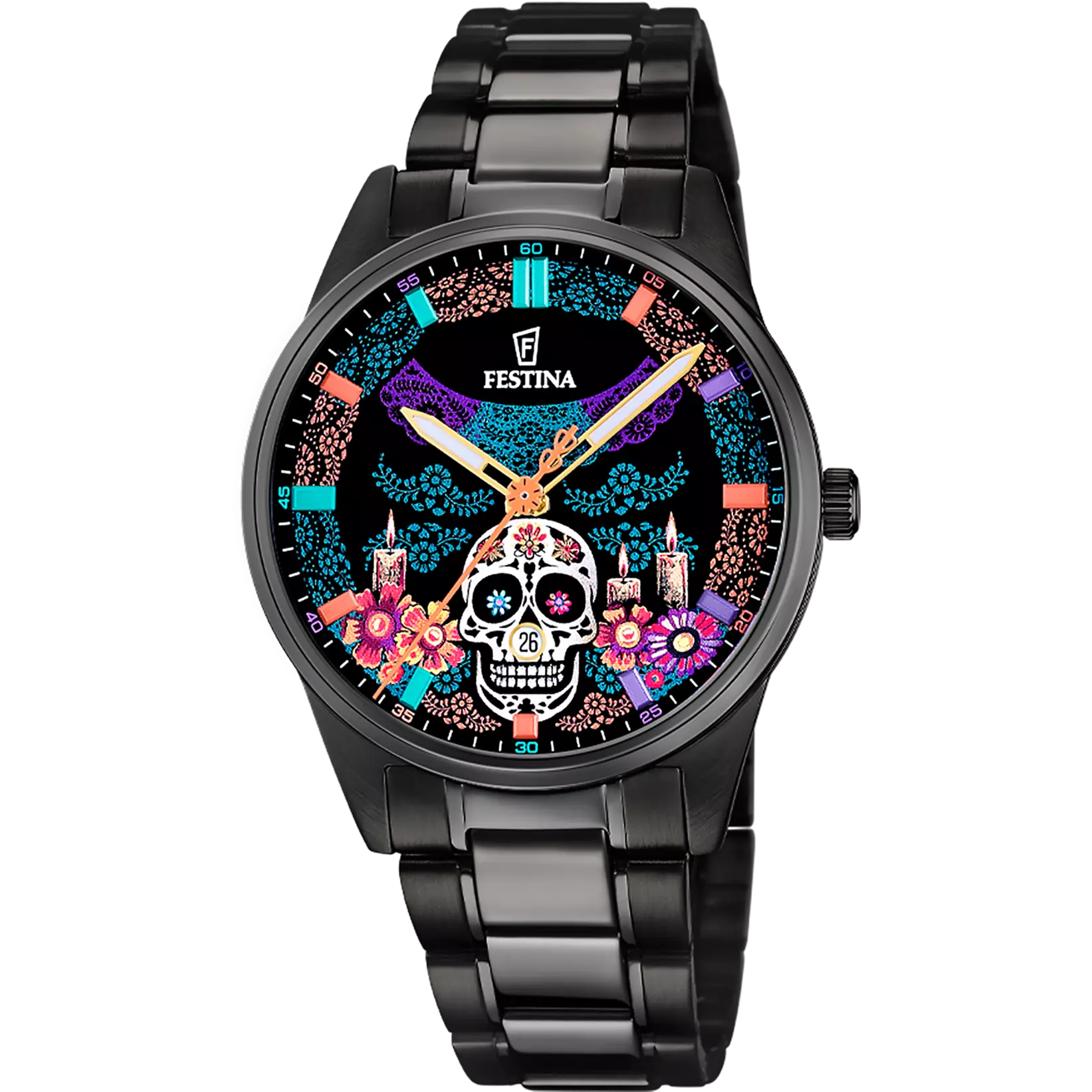Festina Día de Muertos F20810/1 Men's Watch Black • Special Edition Day of the Dead • Engraved Case Back