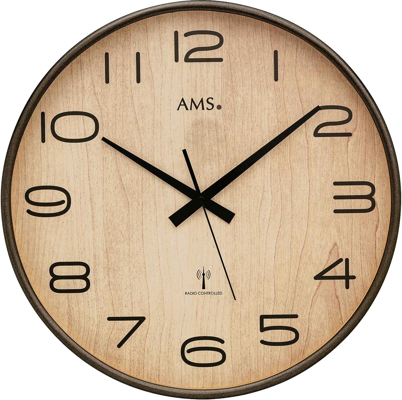 AMS Wall Clock 40x40x5 cm Wood • Modern Radio Technology • Clear Dial