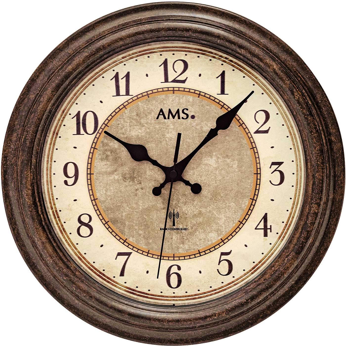 AMS Wall Clock Plastic • Radio-Controlled • Antique Brown Design