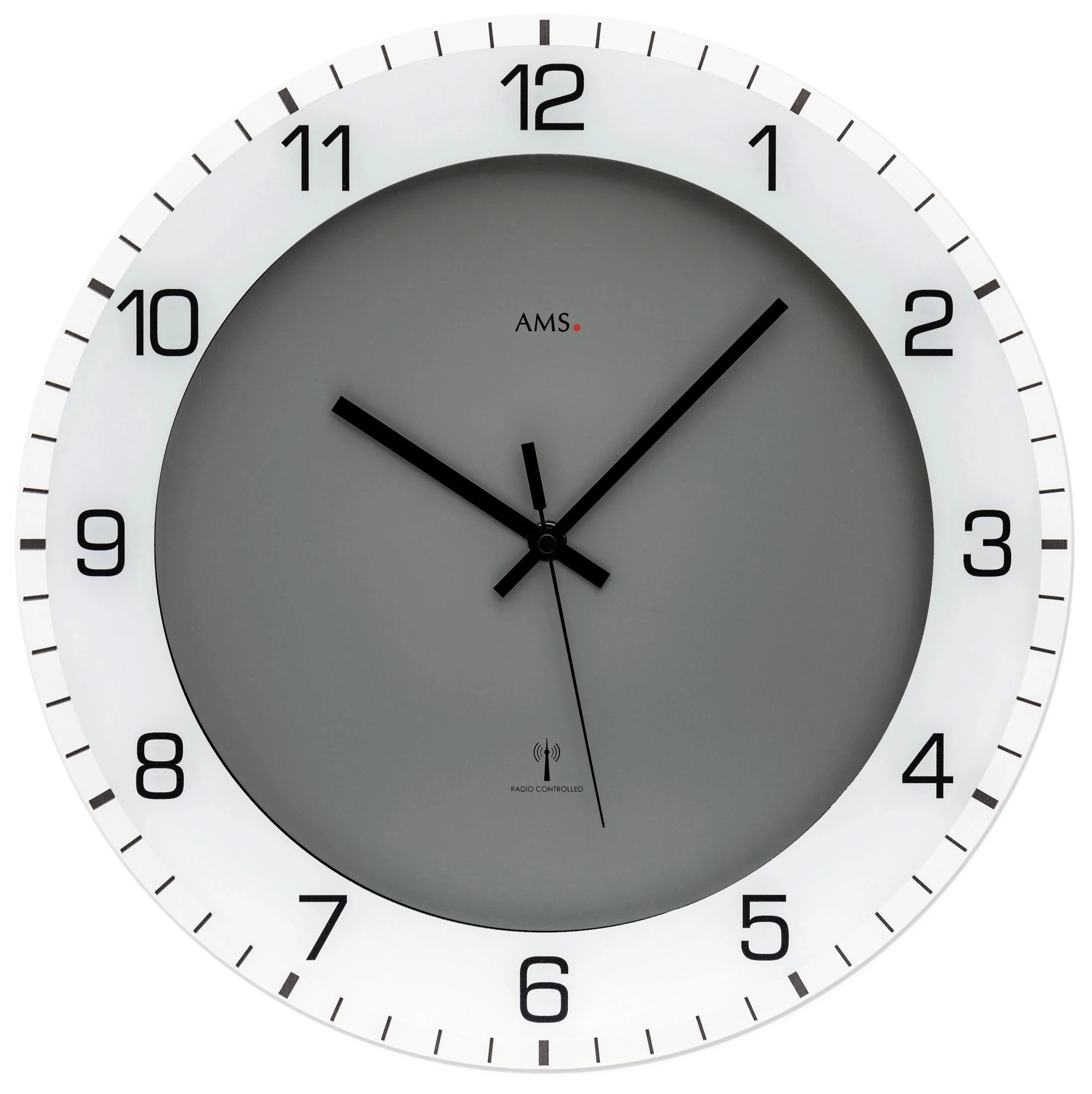AMS Wall Clock 38 cm Ø Plastic, Glass • Precise Radio-Controlled Movement • Modern Design