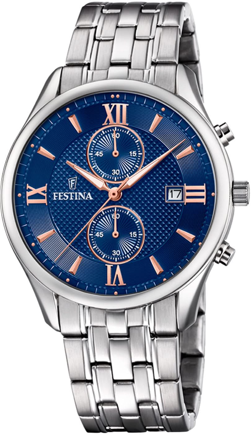 Festina Timeless Chronograph F6854/6 Men's Watch • Blue Dial • High-Quality Stainless Steel