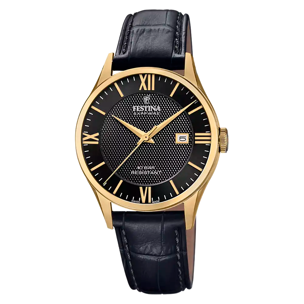 Festina F20010/4 Herrklocka Svart • Safirglas • Swiss Made Kvartsur
