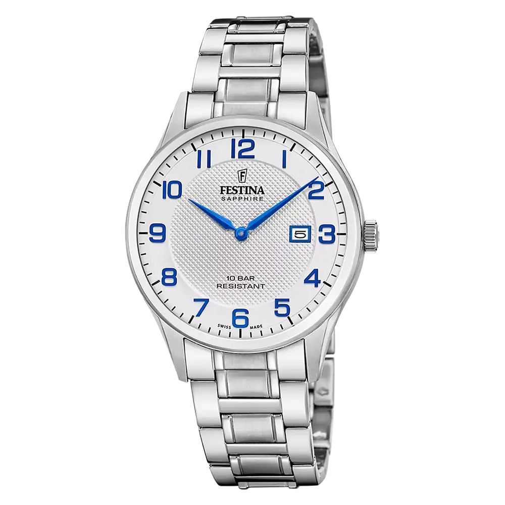 Festina Swiss Made F20067/1 Herrklocka Silver • Safirglas • Swiss Made Kvartsur