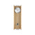 Wanduhr mit hellem Holzrahmen, analogem Zifferblatt und Pendel mit Metallgewicht