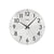 Silberne Wanduhr mit weißem Zifferblatt, schwarzen Zeigern, arabischen Zahlen und AMS-Markierung