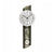 Wanduhr mit rundem Zifferblatt, schwarzen Zeigern und Pendelkugel an dunklem Rahmen