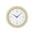 Runde Wanduhr mit Ahornrahmen, weißem Zifferblatt und schwarzen Zeigern, Mineralglas