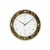 Runde Wanduhr mit braunem Ziffernring, goldenen Zahlen und weißem Zifferblatt