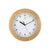 Runde Wanduhr mit hellem Holzgehäuse, weißem Zifferblatt und schwarzen Zeigern