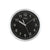 Wanduhr mit schwarzem Ziffernblatt und gebürstetem Aluminiumgehäuse, AMS-Logo