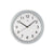Wanduhr mit silbernem Rahmen und gewölbtem Mineralglas, weißes Zifferblatt, schwarze Zeiger