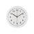 Weiße Funk-Wanduhr mit schwarzem Ziffernblatt, schwarzen Zeigern und klarer Minutenanzeige