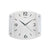 AMS Wanduhr mit rundem silbernem Rahmen, weißem Zifferblatt, schwarzen Zeigern und Mineralglas.