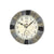 Runde Funk-Wanduhr mit schwarzem-grauem Steinoptik-Rahmen und beigem Ziffernblatt