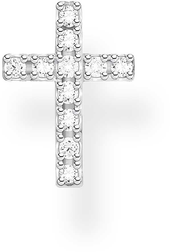 Single Ear Stud Cross with Zirconia Embellishment - 925 Sterling Silver