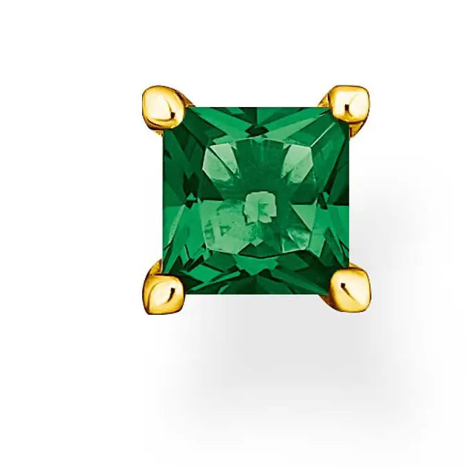 Single Ear Stud with Green Stone - 750 Yellow Gold Plating
