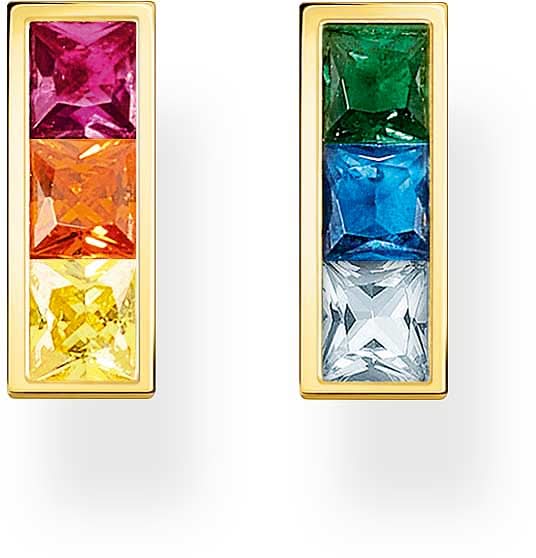 Stud earrings with colorful stones - 750 yellow gold plating