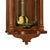 Wooden wall clock: gold-colored pendulum ball with decorative metal ornaments in the frame.