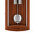 Wood wall clock detail: round metal gong and pendulum sound in brown wood frame