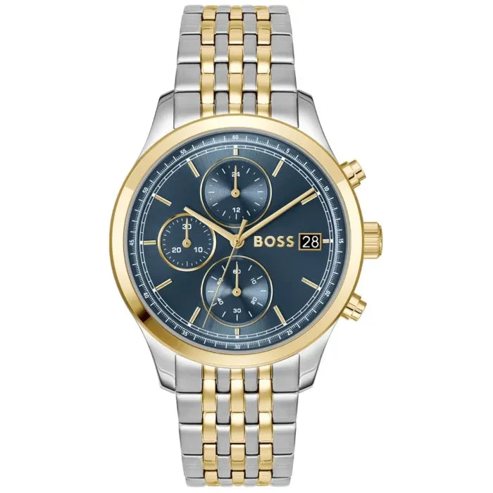 BOSS Stratus 1514329 Herren Armbanduhr Blau • Chronograph mit Datum • Zweifarbiges Edelstahlarmband