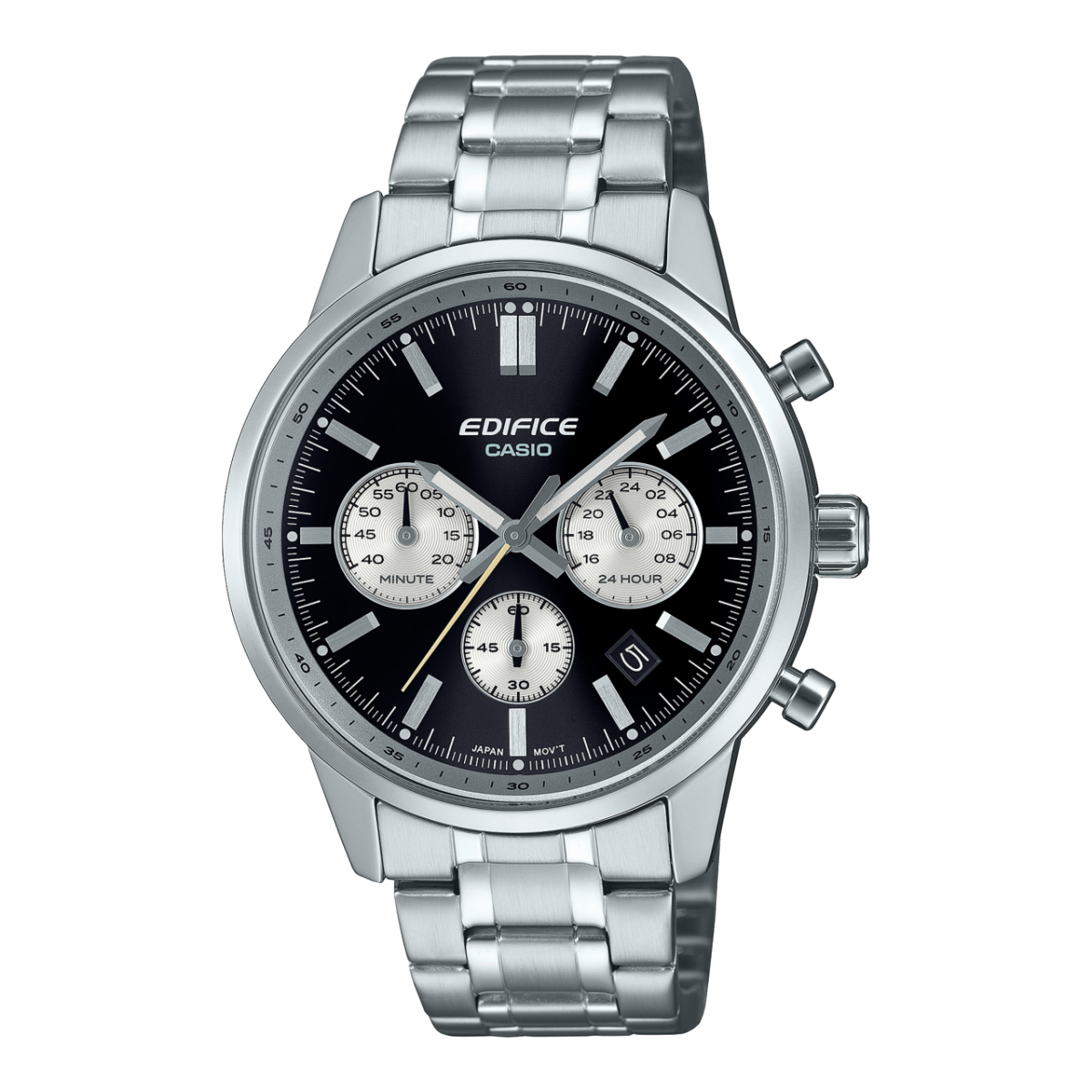 Casio Edifice Chronograph-Herrenarmbanduhr: schwarzes Zifferblatt, Edelstahlarmband