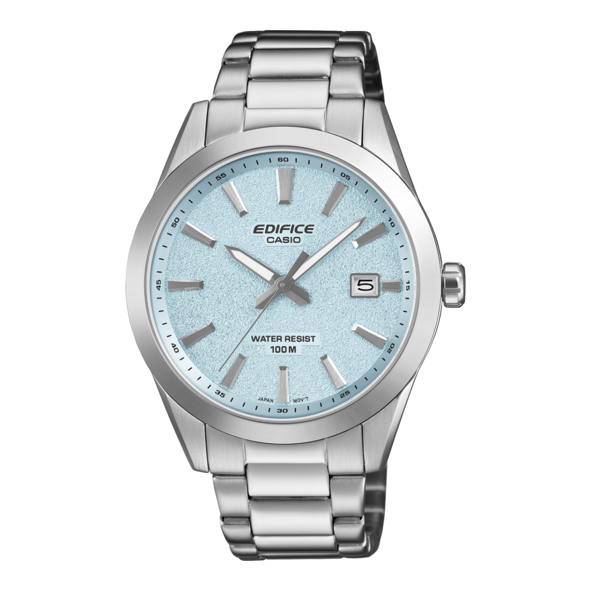 Casio Edifice Herrenarmbanduhr: silbernes Edelstahlband, hellblaues Zifferblatt
