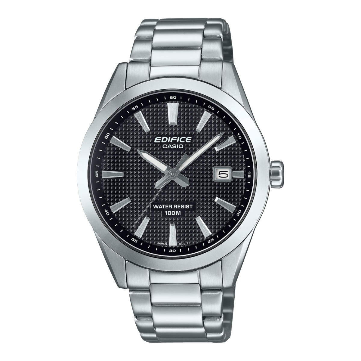 Casio Edifice Herrenuhr mit Edelstahlarmband, schwarzem Zifferblatt und Datumsfenster 5