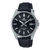 Casio Edifice Damenarmbanduhr mit schwarzem Lederband, schwarzem Zifferblatt und Indexen